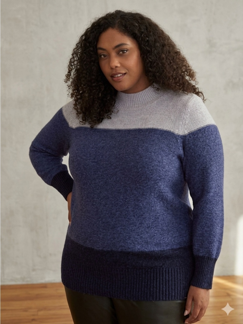 Penningtons 1X Plus Size 100% Cotton Colorblock Knit Sweater Blue Womens